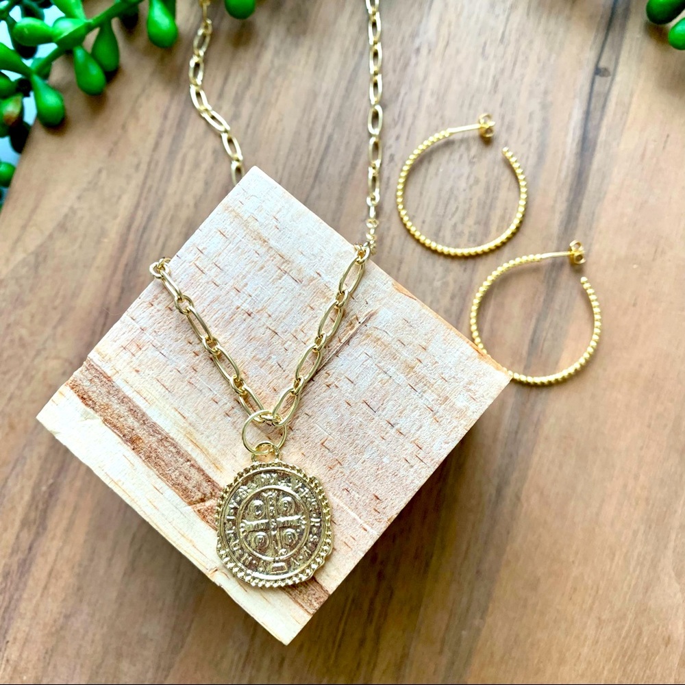 Necklace and Earrings Set - Bubble Hoops and Treasure Charm